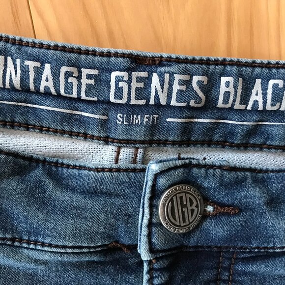 Men’s Patchwork Jeans, Size 34x30: VGB Stretchy, Upcycled Distressed Denim Patch - Picture 5 of 9